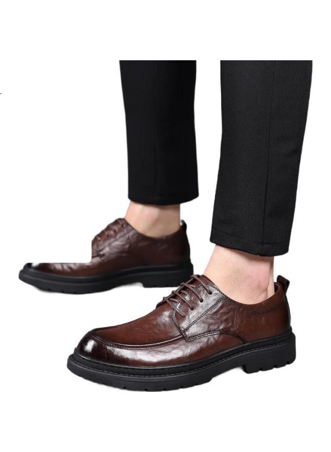 Chint British Business Leather Shoes Men'S Breathable Hand-Grabbing Soft Leather Men'S Shoes Thick-Soled Height-Increasing Men'S Leather Shoes Jz0017 Brown 42 - Image 1