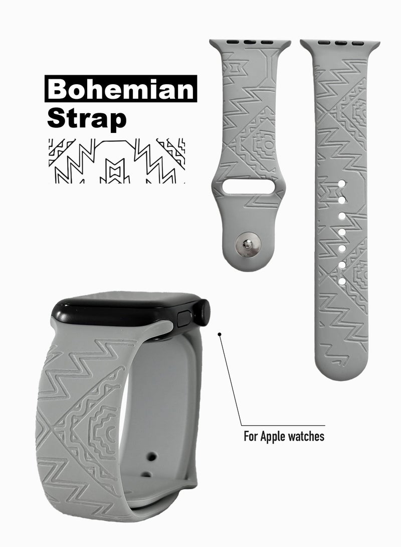“Bohemian” Engraved Silicone Band for Apple Watch – Soft & Breathable Strap, Ultra-Light, Compatible with Apple Watch Series 1-9 42mm, 44mm, 45mm, & 46mm - Image 1