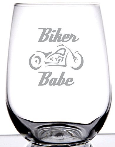 IE Laserware Biker Babe Stemless Wine Glass | Laser Etch Embedded Design | Motorcycle Biker Girl Woman | 15 Ounce - Image 5