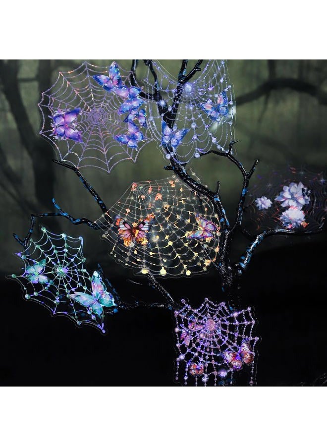 YOKSAS 40 Pcs Large Holographic Spider Web Stickers – Transparent Waterproof Scrapbooking Stickers for Journaling,Resin Art,DIY Crafts,Junk Journals,Halloween Decorations - Image 2