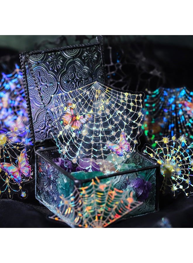 YOKSAS 40 Pcs Large Holographic Spider Web Stickers – Transparent Waterproof Scrapbooking Stickers for Journaling,Resin Art,DIY Crafts,Junk Journals,Halloween Decorations - Image 1