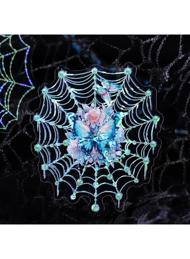 YOKSAS 40 Pcs Large Holographic Spider Web Stickers – Transparent Waterproof Scrapbooking Stickers for Journaling,Resin Art,DIY Crafts,Junk Journals,Halloween Decorations - Image 3