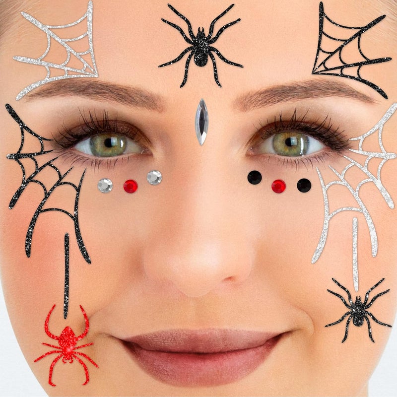 Party Factory Individual group scene compatible Face Tattoo Spiders, Temporary Glitter Face Tattoo for Theme Party, Halloween & Carnival, Children and Adults Well-engineered versatile build - Image 1