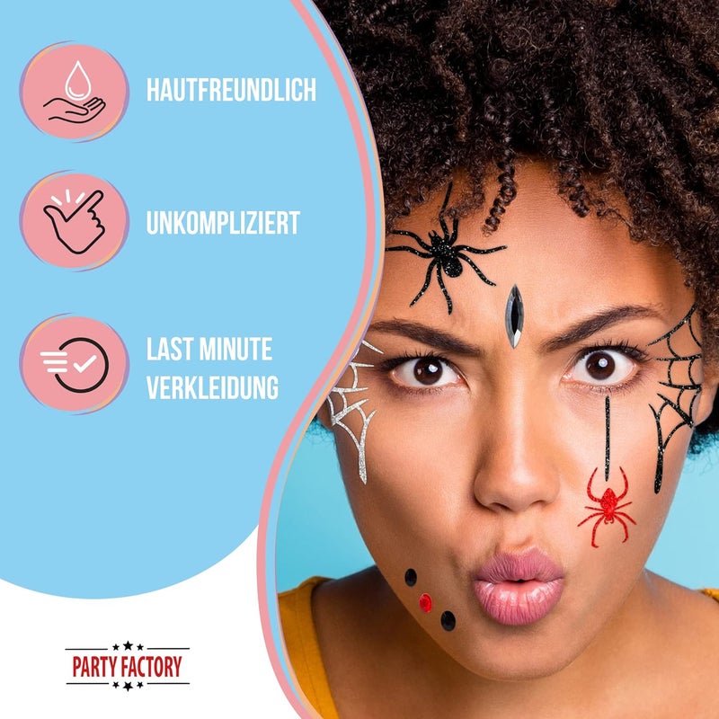 Party Factory Individual group scene compatible Face Tattoo Spiders, Temporary Glitter Face Tattoo for Theme Party, Halloween & Carnival, Children and Adults Well-engineered versatile build - Image 4