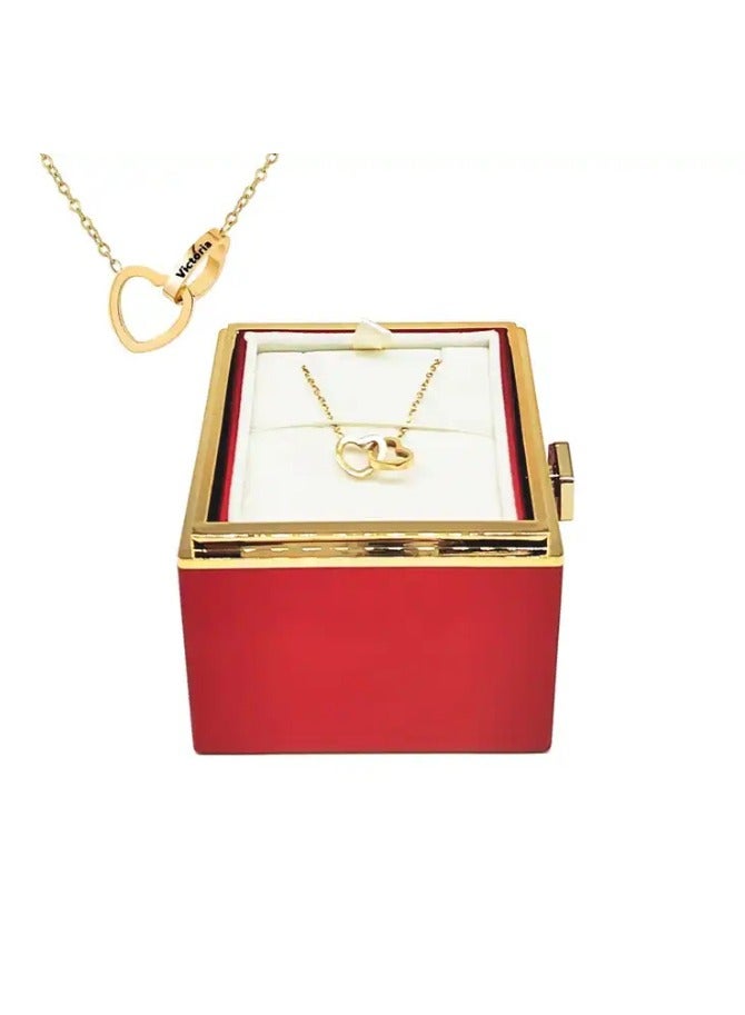 صندوق وردة أبدية مع قلادة على شكل قلب، قلادة حب مزدوجة، قلادة على شكل عظمة الترقوة، زهرة ورد دوارة، وردة عيد الحب، هدية خالدة لكل مناسبة - Image 3