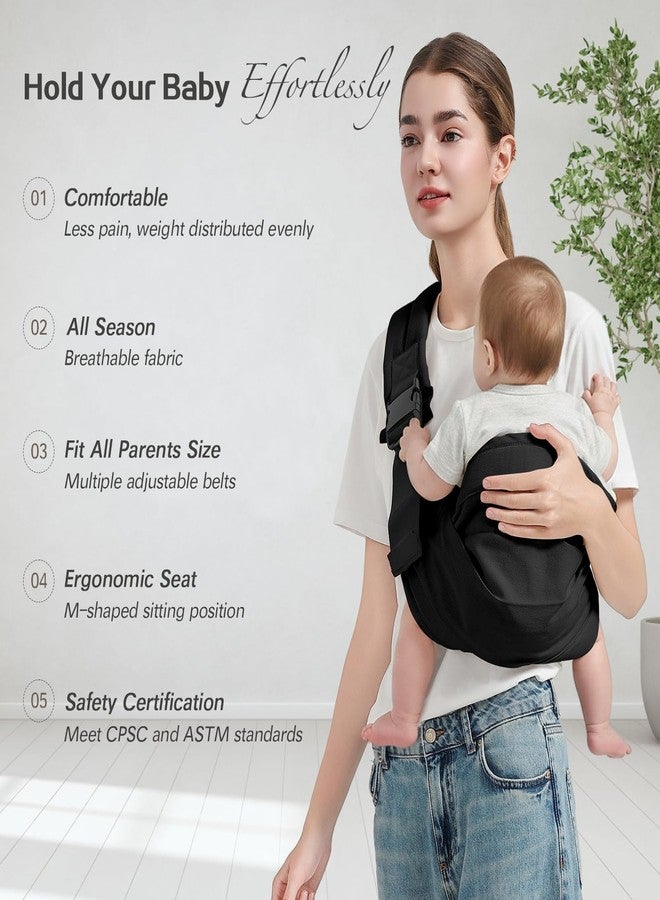 MISSWISDOM Baby Sling Carrier, Toddler Carrier Sling with Double Safety Buckle and Adjustable Shoulder Strap(7-30lbs), Baby Carriers One Size Fits All, Black - Image 3