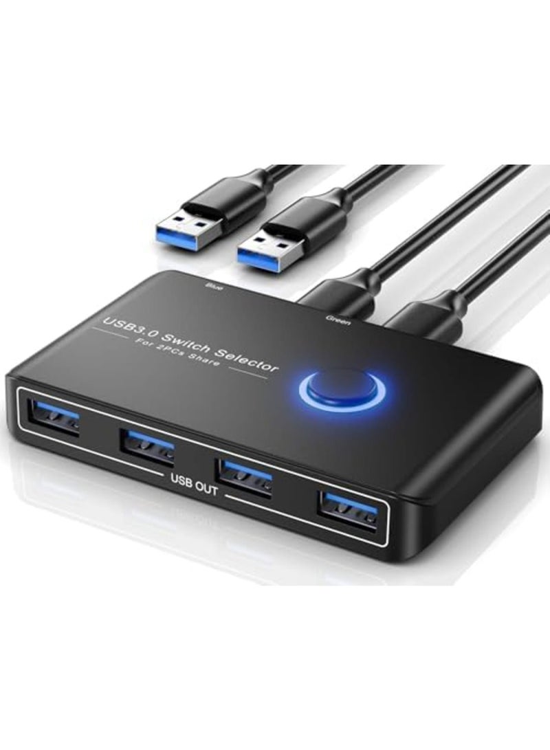 SYOSI USB 3.0 Switch for Dual Computers - Quick Peripheral Sharing Hub Connects 4 Devices Including Mouse, Keyboard, Printer, and Scanner; Seamless Compatibility for Mac, Windows, Linux - Image 1