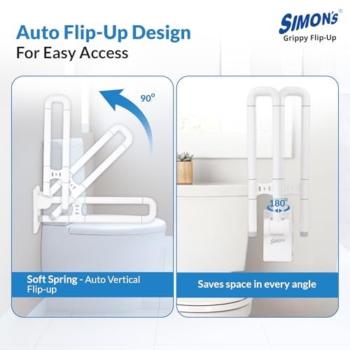 Simon's Grippy Flip-Up Nylon+SS304 Folding Grab bar for Toilet and Commode Rising of Elderly Safety Anti Slip handrail and Support Handle - 60 cm - Pack of 1 - Image 5