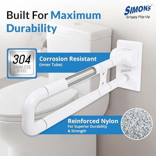 Simon's Grippy Flip-Up Nylon+SS304 Folding Grab bar for Toilet and Commode Rising of Elderly Safety Anti Slip handrail and Support Handle - 60 cm - Pack of 1 - Image 2