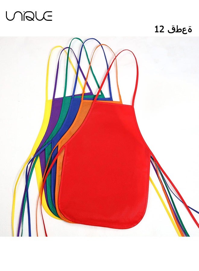 يونيك 12 حزمة مآزر الرسم للأطفال فنانين من قماش مآزر الطلاء ساحة الفن الحرفية مآزر الطفل القابل للتصرف (الأحمر والبرتقالي والأصفر والأخضر والأزرق والأرجواني) - Image 1