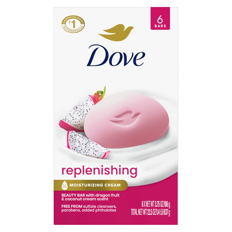 Dove Bar Soap 6 Count Dragon Fruit for Deep Nourishment for Calm, Replenished Skin 3.75 oz - Image 1