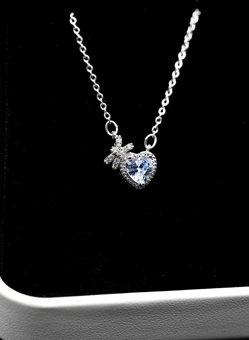 LMA Heart Shaped Sparkling Stone Statement Necklace - Image 2