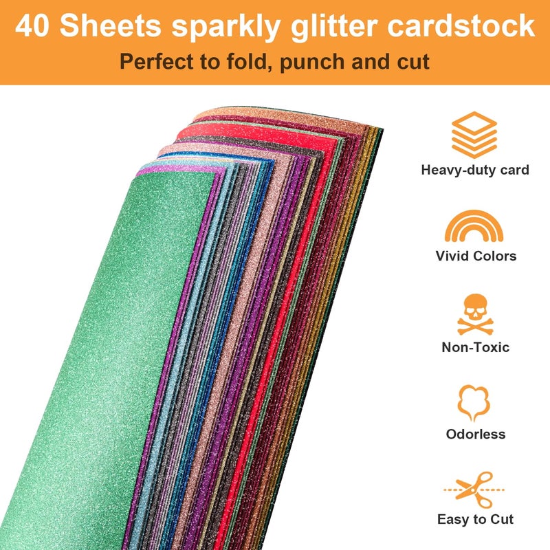 BetyBedy 40 Sheets 20 Colors Glitter Cardstock, BetyBedy Cricut Paper Cardstock, No-Shed Sparkly Glitter, A4 Glitter Paper for Arts and Crafts - Card Making, Scrapbooking, DIY Projects - Image 3