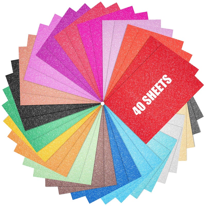 BetyBedy 40 Sheets 20 Colors Glitter Cardstock, BetyBedy Cricut Paper Cardstock, No-Shed Sparkly Glitter, A4 Glitter Paper for Arts and Crafts - Card Making, Scrapbooking, DIY Projects - Image 1