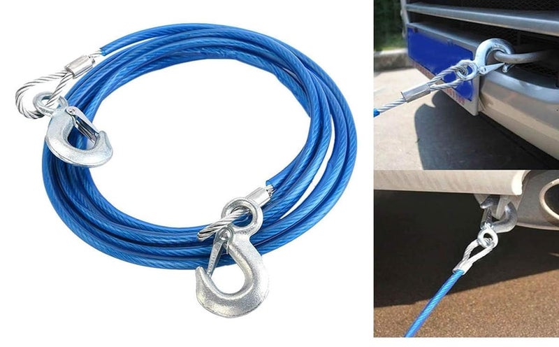 FOLX FOX004 Universal 4 Meter Stainless Steel Wire Car Towing Cable/Towing Rope for All Cars/Vehicals with Both Side Hooks, Tow Capacity (3 TON) - Image 3