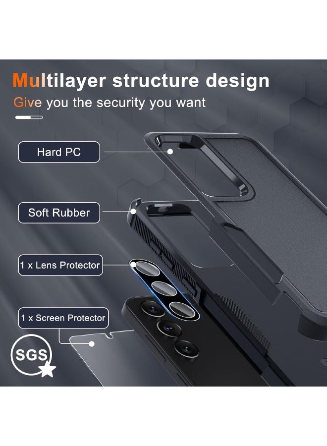 Case for Samsung Galaxy S25, Full Body Dual Layer Heavy Duty Rugged Shockproof Protective Phone Cover with Tempered Glass Screen Protector and Camera Lens Cover, Black - Image 2