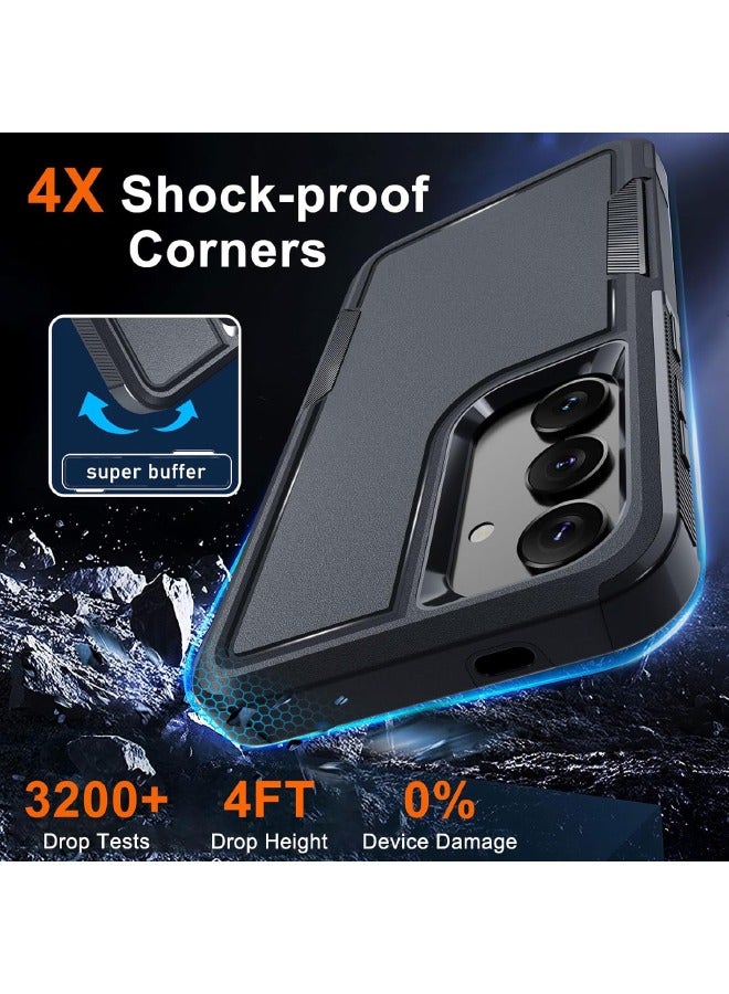 Case for Samsung Galaxy S25, Full Body Dual Layer Heavy Duty Rugged Shockproof Protective Phone Cover with Tempered Glass Screen Protector and Camera Lens Cover, Black - Image 3