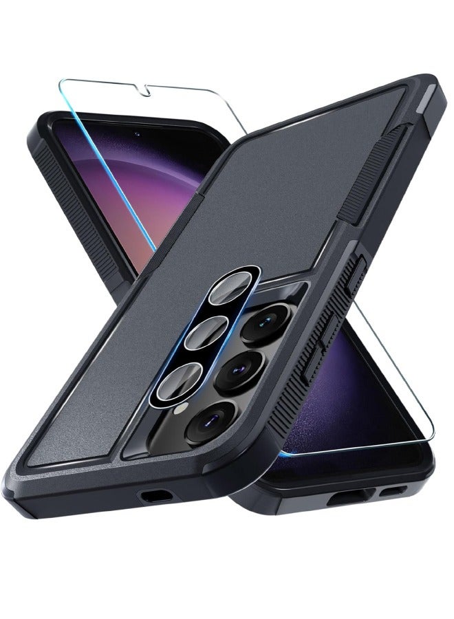 Case for Samsung Galaxy S25, Full Body Dual Layer Heavy Duty Rugged Shockproof Protective Phone Cover with Tempered Glass Screen Protector and Camera Lens Cover, Black - Image 1