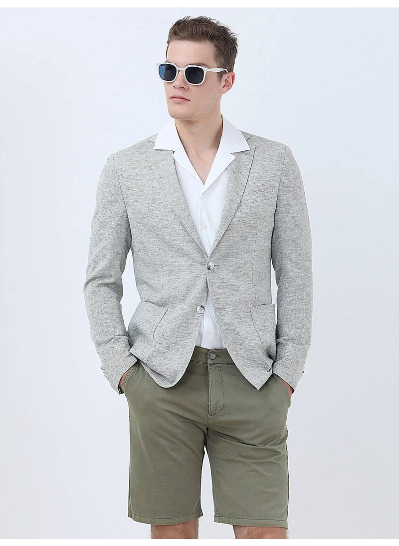 Kip Light Khaki Micro Modern Fit Linen Blend Jacket