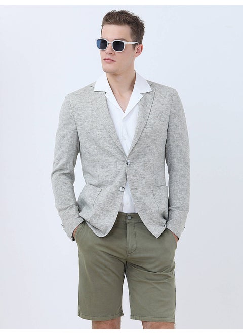 Light Khaki Micro Modern Fit Linen Blend Jacket