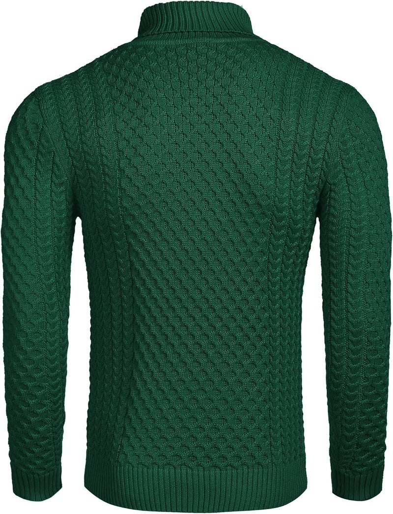 COOFANDY Men's Slim Fit Turtleneck Sweater Casual Knitted Twisted Pullover - Green - Image 4