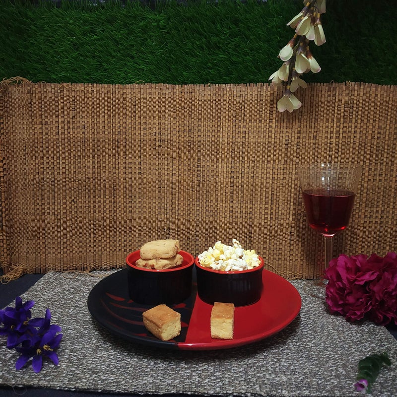 Caffeine Ceramic Handmade Red & Black Combo Dinner Set (3 pcs.) - Image 1