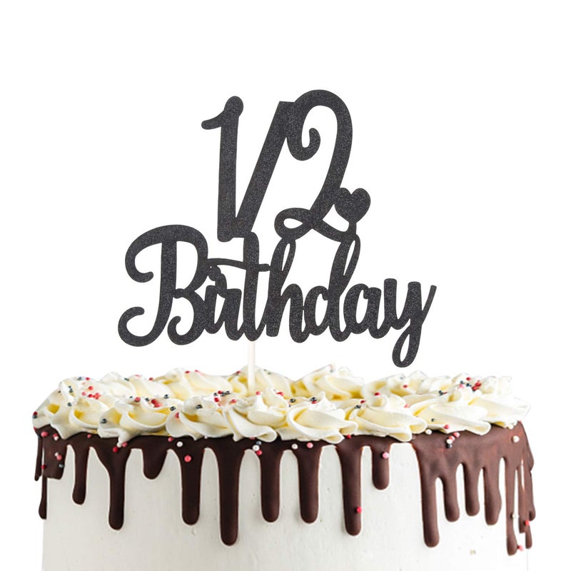 1/2 Birthday Cake Topper Double Sided Black Glitter 6 Months Half Birthday Baby Shower First Birthday Party Decorations