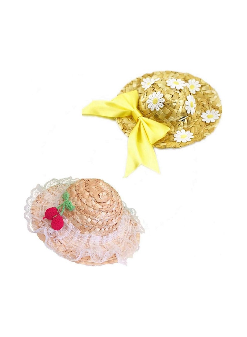 SOLARAE Cute Pet Straw Hat, Summer Sun Hats Woven Daisy Straw Hat, Pet  Costume Accessory, 2 Pcs - XS - Image 1