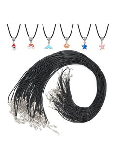 Black Necklace String Cord Bulk, Faux Leather Waxed Necklace String Rope with Clasp for Charms Pendants, Bracelets, Necklaces, Jewelry Making Supplies, 100 Pcs
