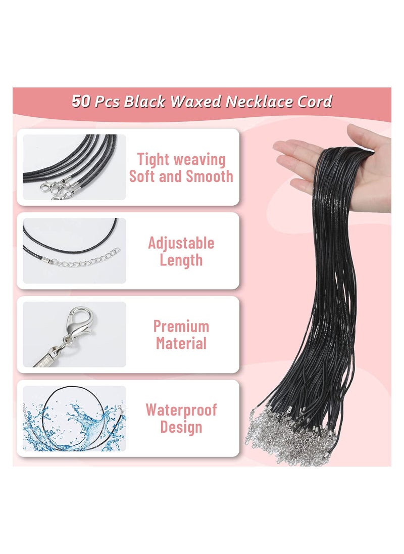 KASTWAVE - Black Necklace String Cord Bulk, Faux Leather Waxed Necklace String Rope with Clasp for Charms Pendants, Bracelets, Necklaces, Jewelry Making Supplies, 100 Pcs - Image 1