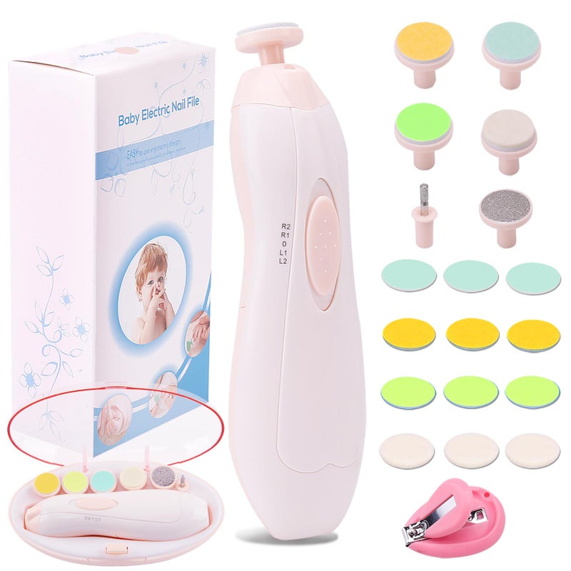 Consevisen Baby Nail Trimmer Electric Nail File Baby Nail Clippers, 20 in 1 Safe Nail Filer Grinder Kit for Newborn Infant Toddler Kids or Adults Toes Fingernails Care Trim Polish, Led Light and Grinding Heads - Image 1