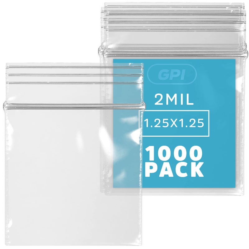 1000 Count  125 x 125 Small Zip Bags Mini Reclosable Zipper Baggies 2 Mil Clear Plastic Resealable Storage Bags with Zip Top Lock for Packaging Jewelry Diamonds Pills Beads Seeds  GPI