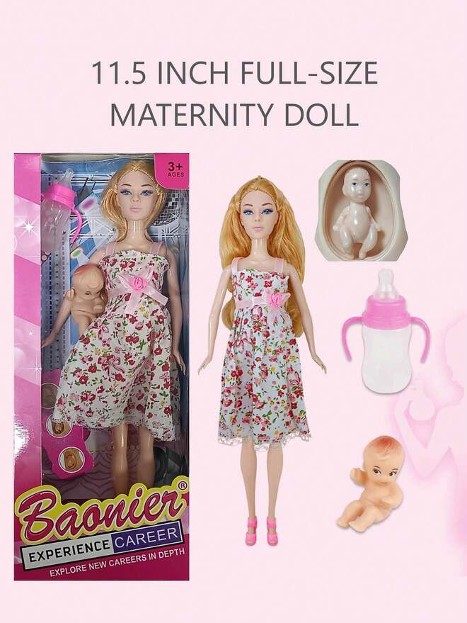11.5 Inch Pregnant Doll With Realistic Big Belly, Includes Baby, Bottle, Changeable Belly Shape, Early Education Doll, Roleplay Game, Gift For Girls, Mother's Day, Birthday, Holiday