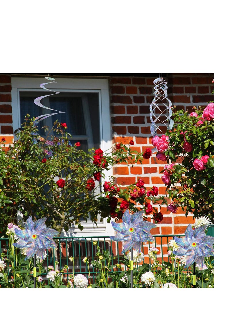 Y&D 9Pcs Bird Spiral Reflectors Hanging Reflective Geese Deterrent Device Outdoor Silver Mylar Spinner Garden Decorative Scare Birds Away Pigeon and  - Image 3