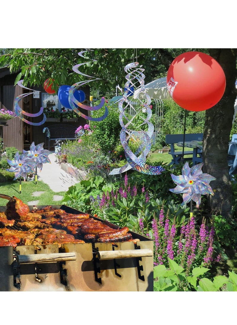 Y&D 9Pcs Bird Spiral Reflectors Hanging Reflective Geese Deterrent Device Outdoor Silver Mylar Spinner Garden Decorative Scare Birds Away Pigeon and  - Image 2
