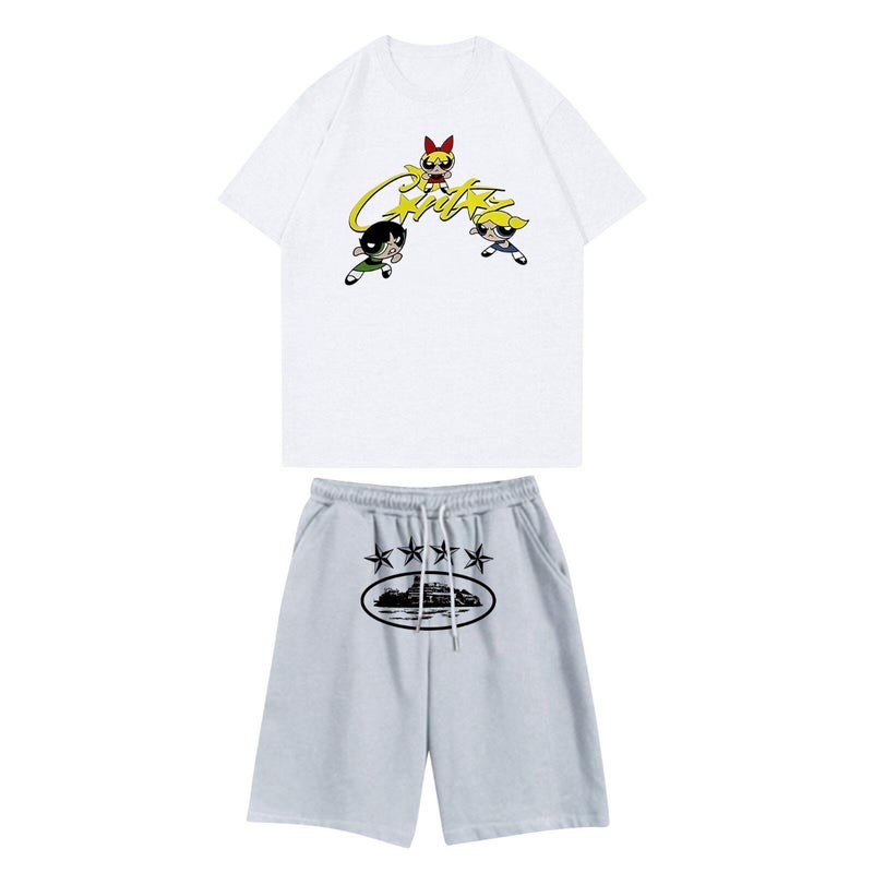 Corteiz Summer Trendy Brand New Dark Style Printed Casual Sports Short-Sleeved T-Shirt Suit For Men - Image 1