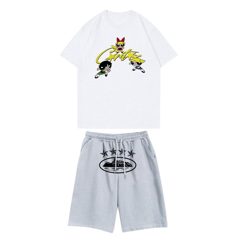 Corteiz Summer Trendy Brand New Dark Style Printed Casual Sports Short-Sleeved T-Shirt Suit For Men - Image 5