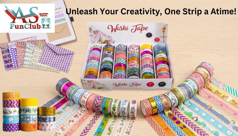 ASFunClub FunClub Washi Tape Set Cute Washi Tape Decorative Masking Tapes for DIY Crafts Arts Scrapbooking Bullet Journal Planners, Return Gift Set Stationary Items Stationary set Art & Craft Kit-20 Tapes - Image 2