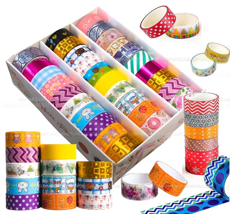 ASFunClub FunClub Washi Tape Set Cute Washi Tape Decorative Masking Tapes for DIY Crafts Arts Scrapbooking Bullet Journal Planners, Return Gift Set Stationary Items Stationary set Art & Craft Kit-20 Tapes - Image 3