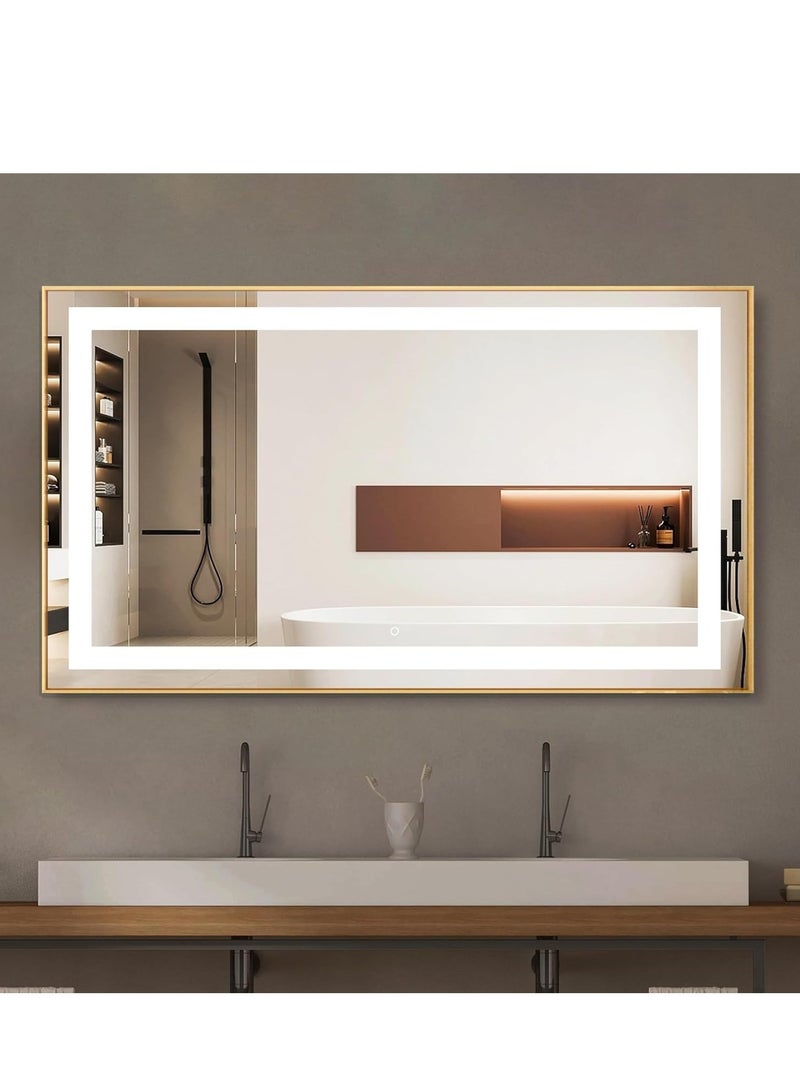 Vparty LED Framed Bathroom Mirror, Dimmable Anti-Fog Lighted Mirror, Large Vertical & Horizontal Wall Mirror, Wall Switch, Touch Sensor, 3 Color Temperature Options, Adjustable LED Brightness & Memory, Anti-Fog Technology, 5mm Shatterproof Glass, Aluminum Frame, Front & Back Lighting, Modern Wall-Mounted Vanity Mirror, Gold Frame for Bathroom, Bedroom, Living Room, Modern Home Décor, Stylish LED Mirror (150 x 90 cm) - Image 2