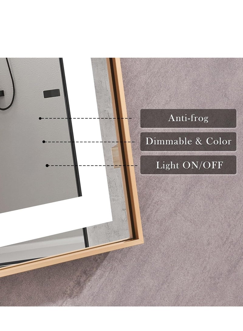 Vparty LED Framed Bathroom Mirror, Dimmable Anti-Fog Lighted Mirror, Large Vertical & Horizontal Wall Mirror, Wall Switch, Touch Sensor, 3 Color Temperature Options, Adjustable LED Brightness & Memory, Anti-Fog Technology, 5mm Shatterproof Glass, Aluminum Frame, Front & Back Lighting, Modern Wall-Mounted Vanity Mirror, Gold Frame for Bathroom, Bedroom, Living Room, Modern Home Décor, Stylish LED Mirror (150 x 90 cm) - Image 3