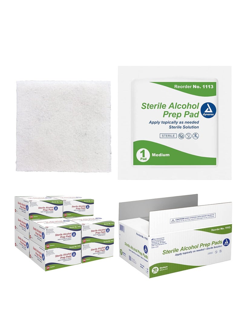 Dynarex Dynarex Alcohol Prep Pads, Medical-Grade and Non-Woven Prep Pads, Saturated with 70% Isopropyl Alcohol, Rapid-Acting Antiseptic Wipes, 1-Ply, Medium, 1 Case of 2000 (10 Boxes of 200) 
