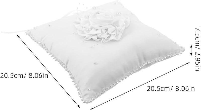 Wedding Ring Cushion Pillow Square Pearl Embellished Soft White Holder for Bride and Ring Bearer, Elegant Ceremony Cushion for Wedding and Beach Events - Image 2