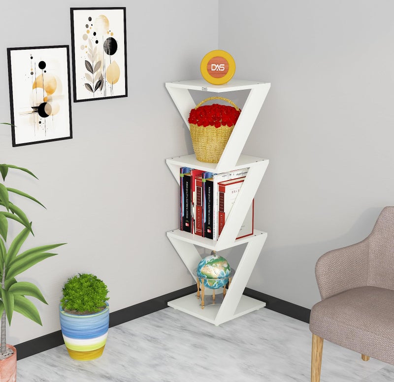 DAS CADLIC Free Standing Corner Shelf/Display Rack for Living Room Decoration- Frosty White Finish - Image 1