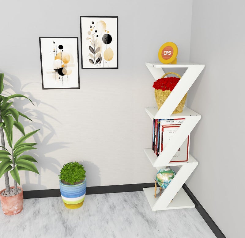 DAS CADLIC Free Standing Corner Shelf/Display Rack for Living Room Decoration- Frosty White Finish - Image 2