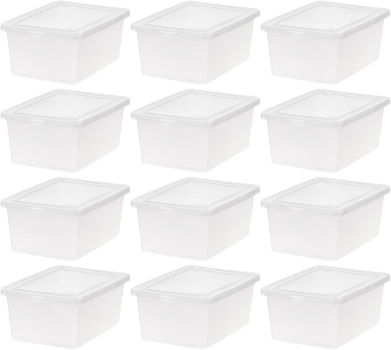 IrisUSA 12-Pack Storage Bins with Lids, 15 Quart, Shoe Boxes Clear Stackable Containers Organize Shoes Closet Shelves, Organization Teacher Tools, Game Storage - BPA-Free Plastic - Image 1
