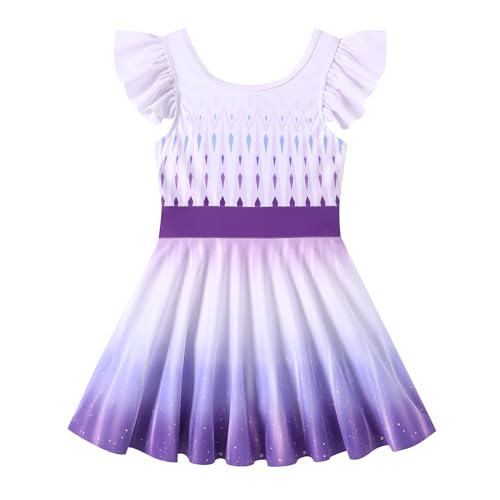 Ghteas Girls One Piece Short Sleeve Swim Dress Purple Frozen Rash Guard Bathing Suit Skirted Swimwear 7-8 Years - Image 3
