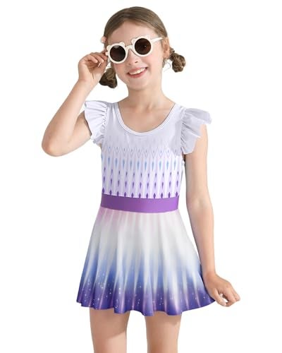 Ghteas Girls One Piece Short Sleeve Swim Dress Purple Frozen Rash Guard Bathing Suit Skirted Swimwear 7-8 Years - Image 2