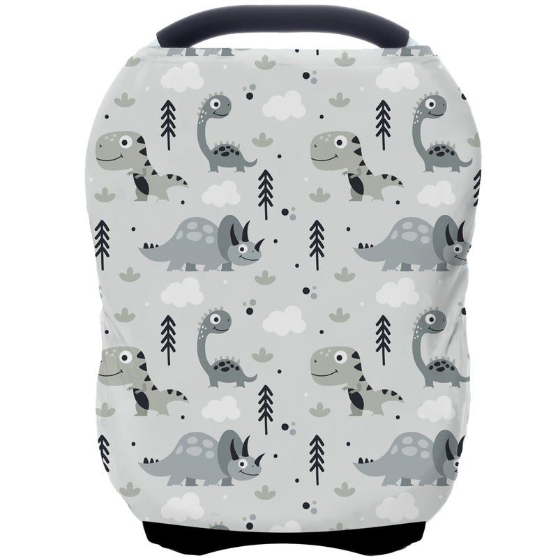 ByeBye Calorie Car Seat Covers for Babies - Multi- use Nursing Carseat Canopy, Breastfeeding Covers, Baby Shower Gifts for Boys and Girls (Grey Dinosaur) - Image 1