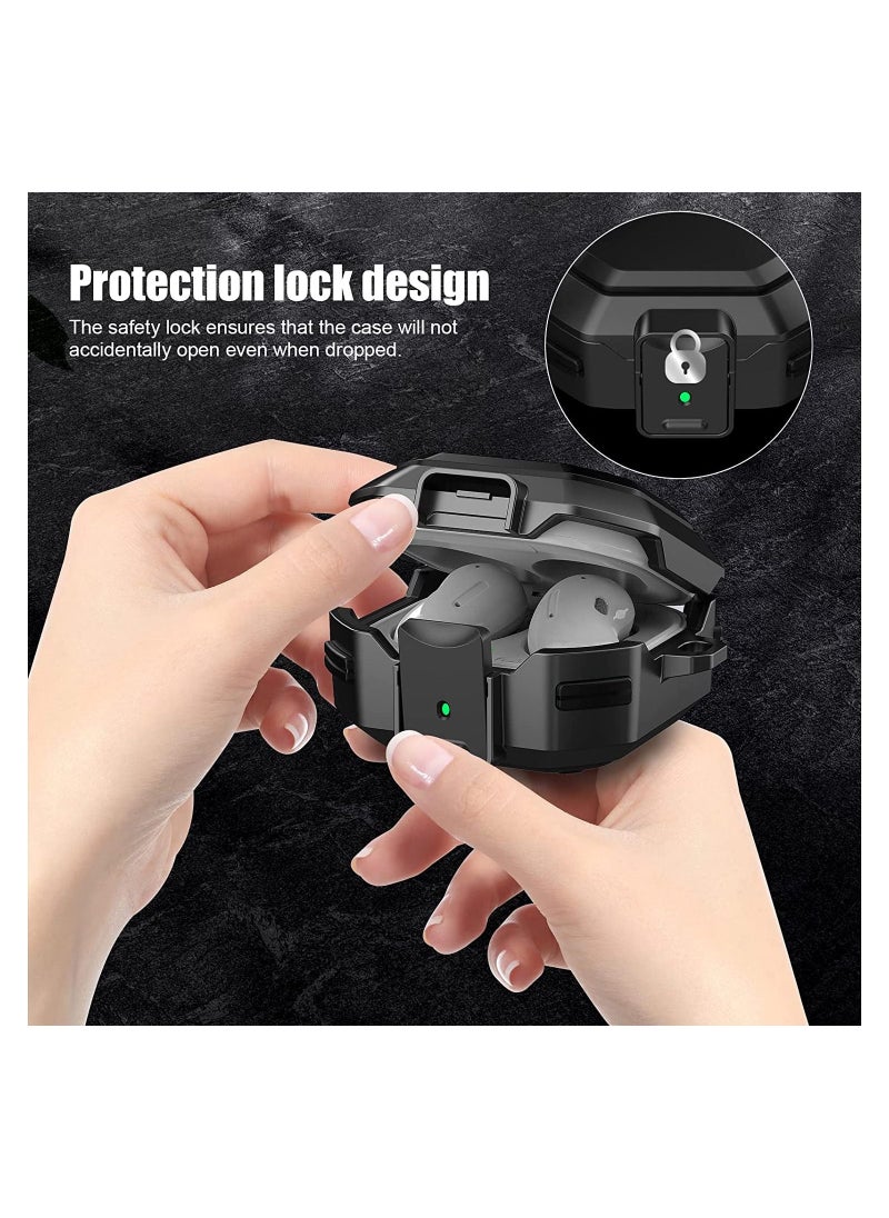 Generic - Case for Samsung Galaxy Buds Live/Buds Pro/Buds2 (2021)/Buds2 Pro (2022) Heavy Duty TPU Protective Case Cover Front Button To Open Shock-Proof Anti-Drop Case with Carabiner (Black) - Image 1